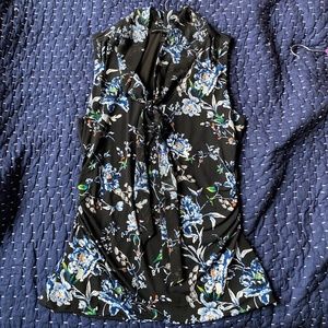 WHBM black tie floral blouse